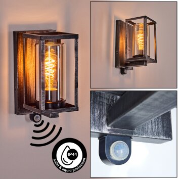 Portalis Aplique de exterior Negro, Plata, 1 luz, Sensor de movimiento