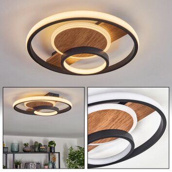 Hadel Plafones LED Color madera, Negro, 1 luz