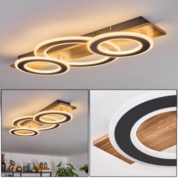 Besperia Plafones LED Color madera, Negro, 1 luz