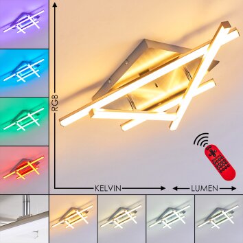 Eriz Lámpara de Techo LED Níquel-mate, 4 luces, Mando a distancia, Cambia de color