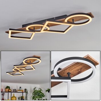 Cascada Plafones LED Marrón, Color madera, Negro, 1 luz