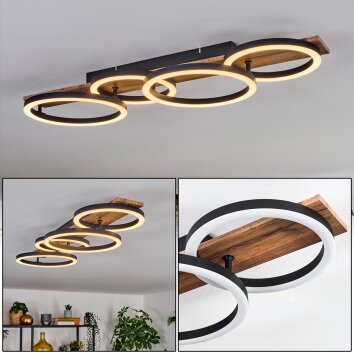 Cascada Plafones LED Marrón, Color madera, Negro, 1 luz