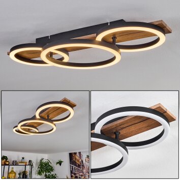 Cascada Plafones LED Marrón, Color madera, Negro, 1 luz