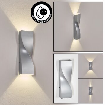 Halan Aplique de exterior, Lámpara Up & Down, Apliques LED Plata, 2 luces