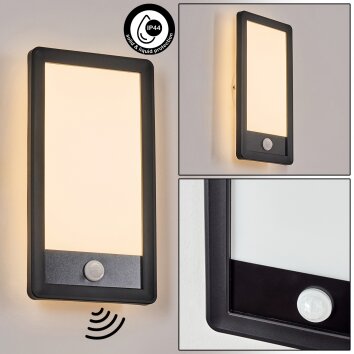 Harel Aplique de exterior, Panel, Apliques LED Negro, 1 luz, Sensor de movimiento