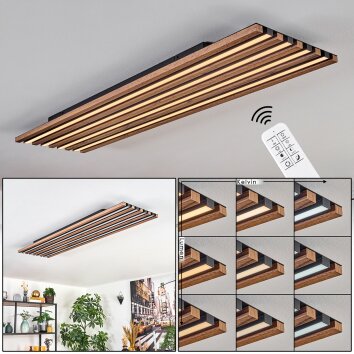 Tandragee Plafones LED Color madera, Negro, 1 luz, Mando a distancia